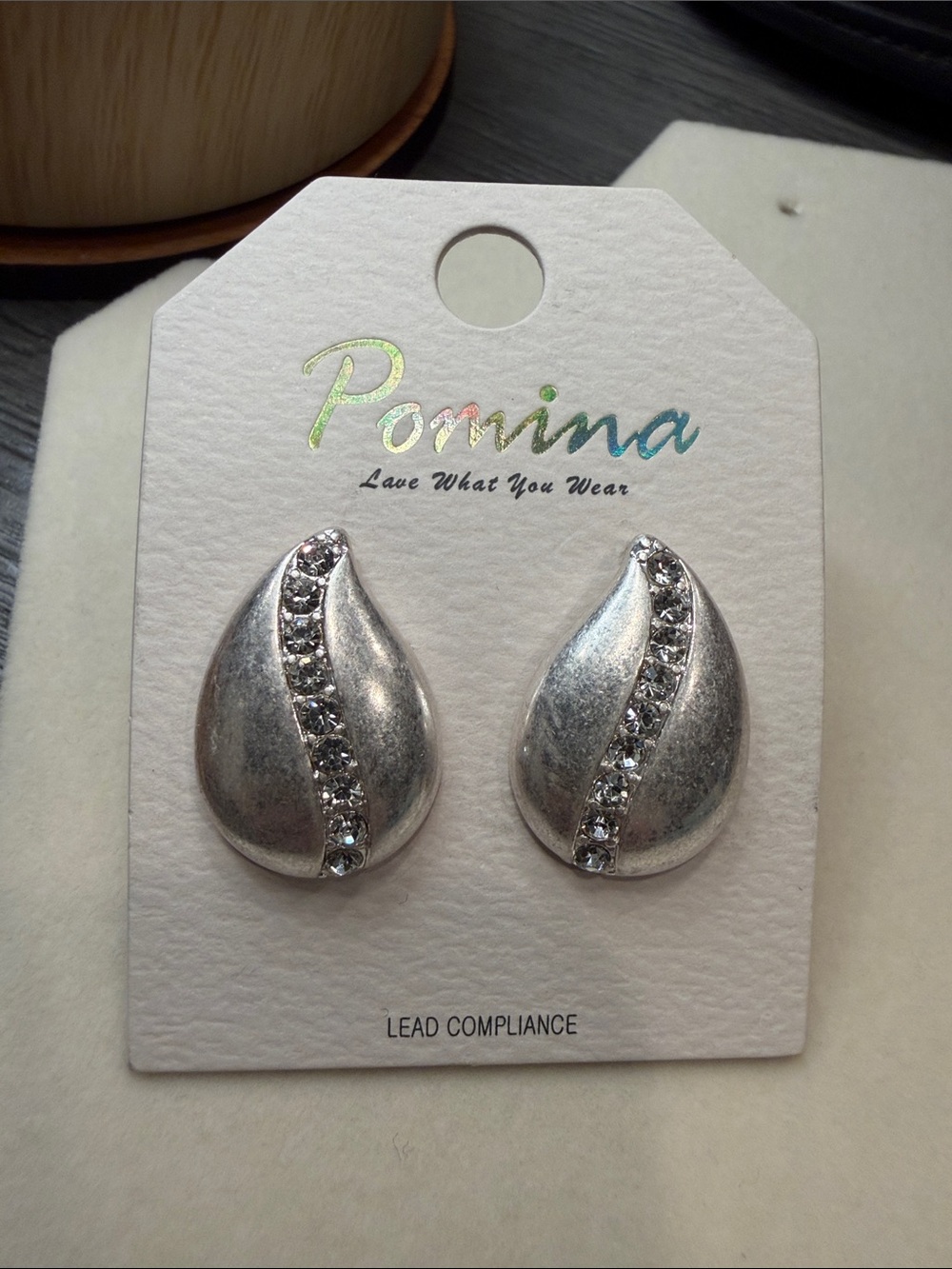 Pomina Silver Teardrop Earrings with Crystal Accents
